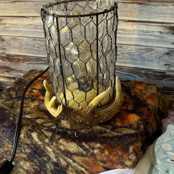 Rustic Antler Candle Holder with Wire Mesh